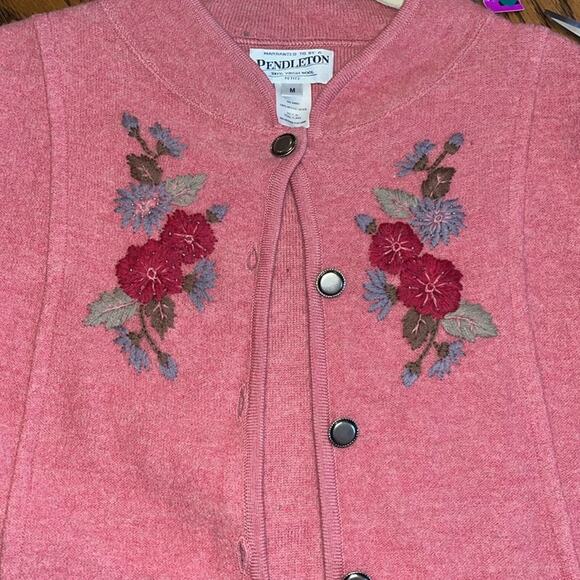 VTG Pendleton Granny Core Blush Pink Button Cardigan Sweater Wool-Medium - Picture 6 of 6